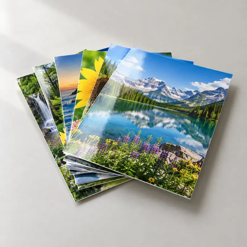 Abanico de fotos de paisajes impresas en papel fotográfico brillante